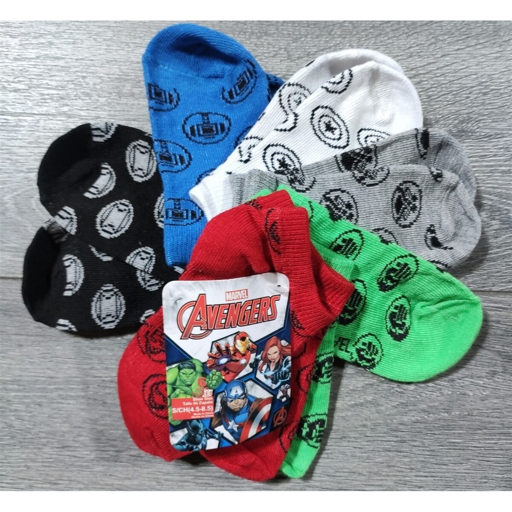 Marvel Avengers Socks Small 4.5-8.5 Multicolor No Show 6-Pack Boys
